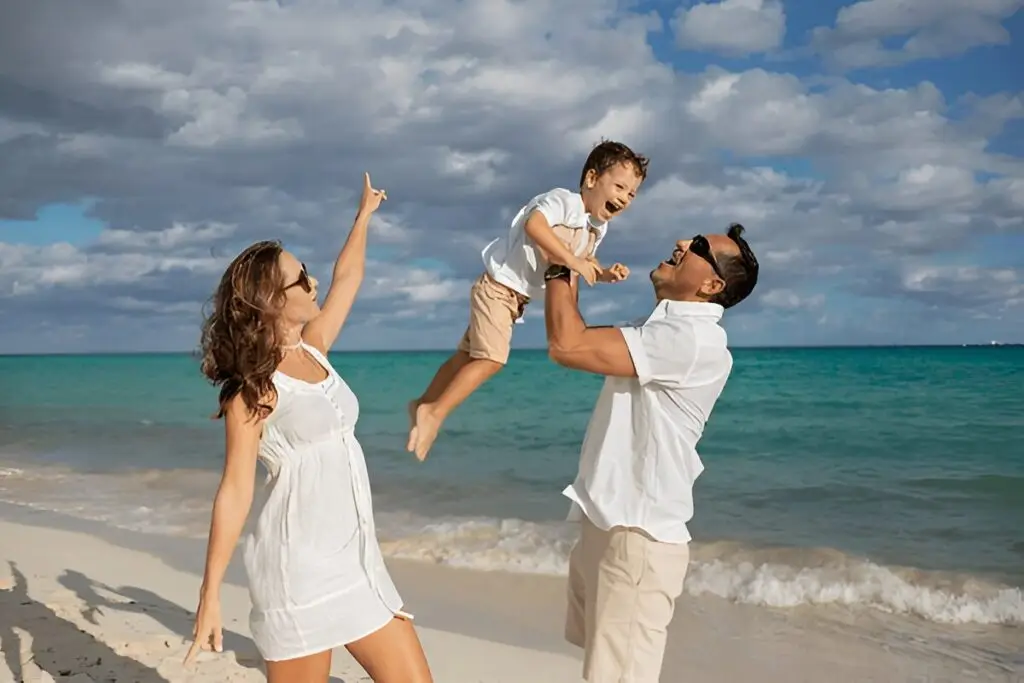 cancun beach with a family