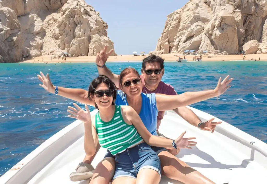 Mexican family on a panga ride in Cabo San Lucas