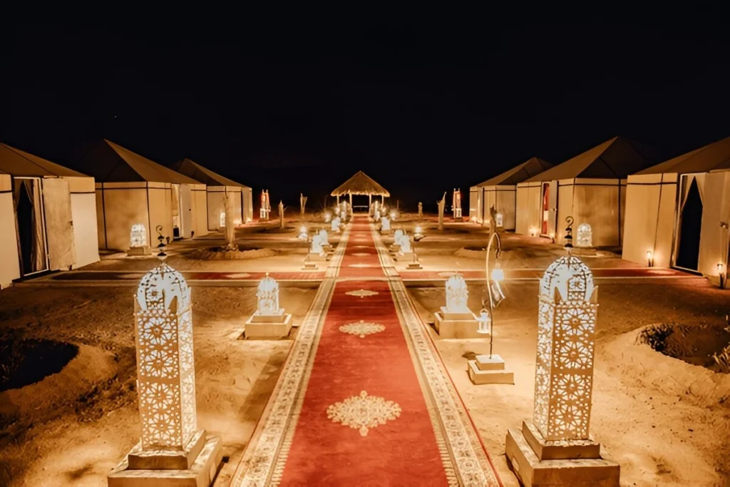 luxury Camp site Night in Merzouga, Sahara desert, Morocco, Africa